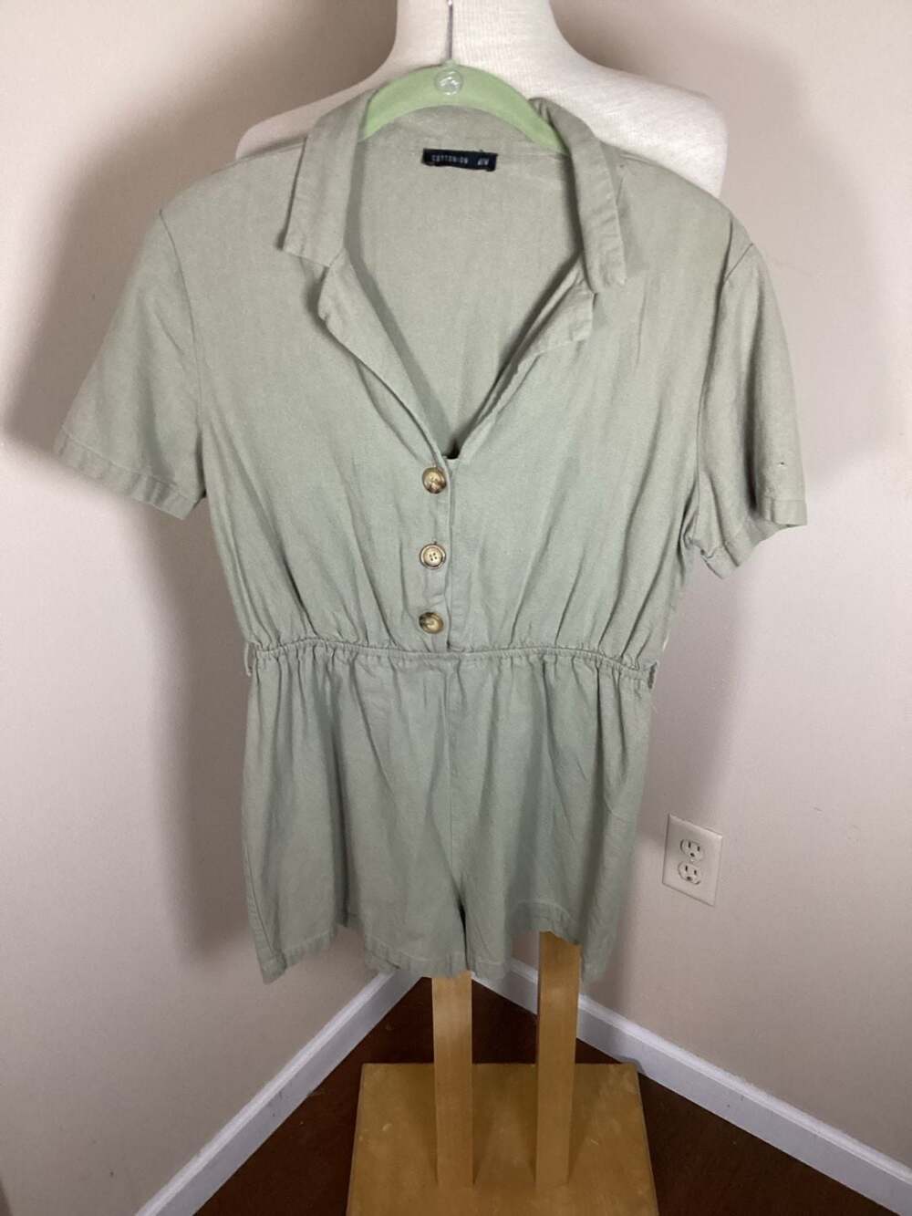 Cotton On Sage Green Short Sleeve Button Front Romper Size M